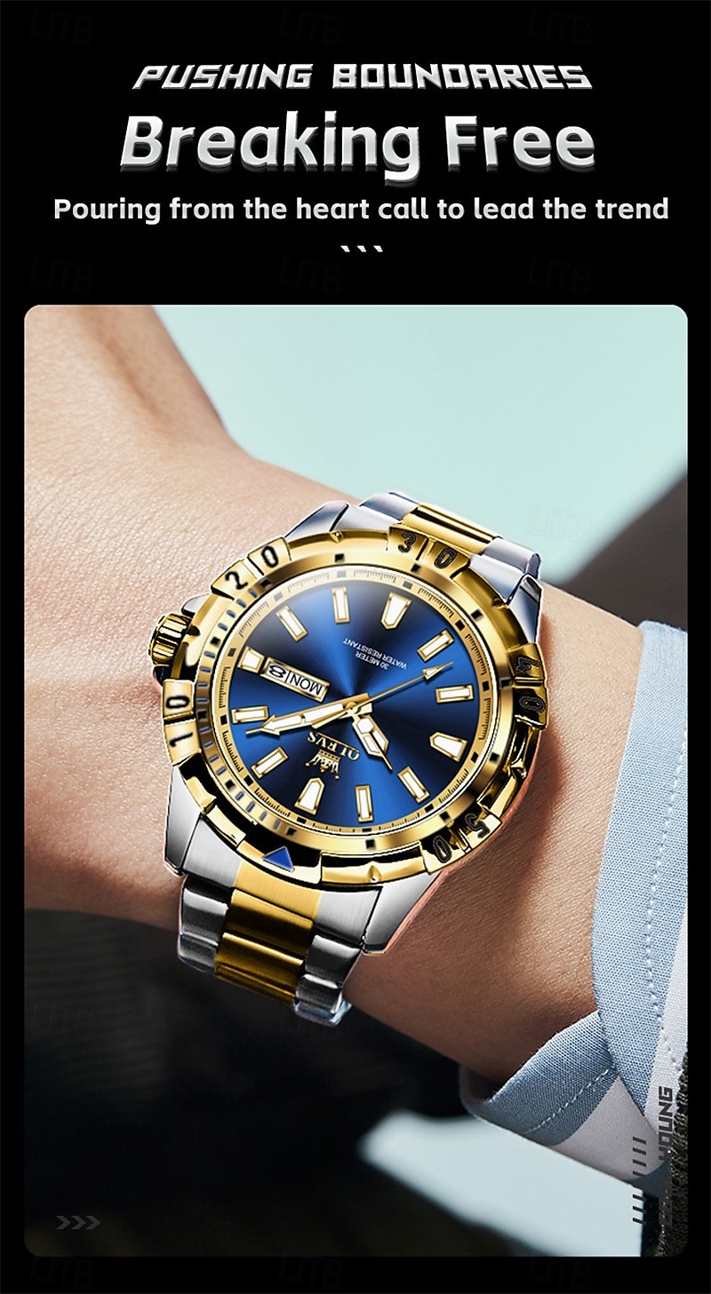 Il nuovo orologio da business da uomo del marchio Olevs orologio classico verde fantasma d'acqua visualizzazione del calendario settimana orologio al quarzo impermeabile moda sportiva del 2025 a $38.99 –P13