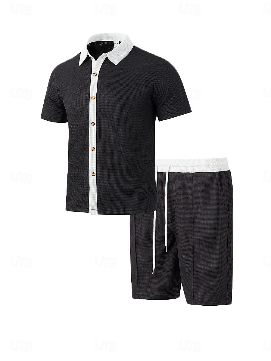 Per uomo Camicia a cialda 2 pezzi Completo di camicia Set estivo Set abbinati Maglietta informale Liscio Da mare Giornaliero Nero Bianco Rosso Verde Manica corta Colletto Estate Abbigliamento del 2025 a $31.99 –P2
