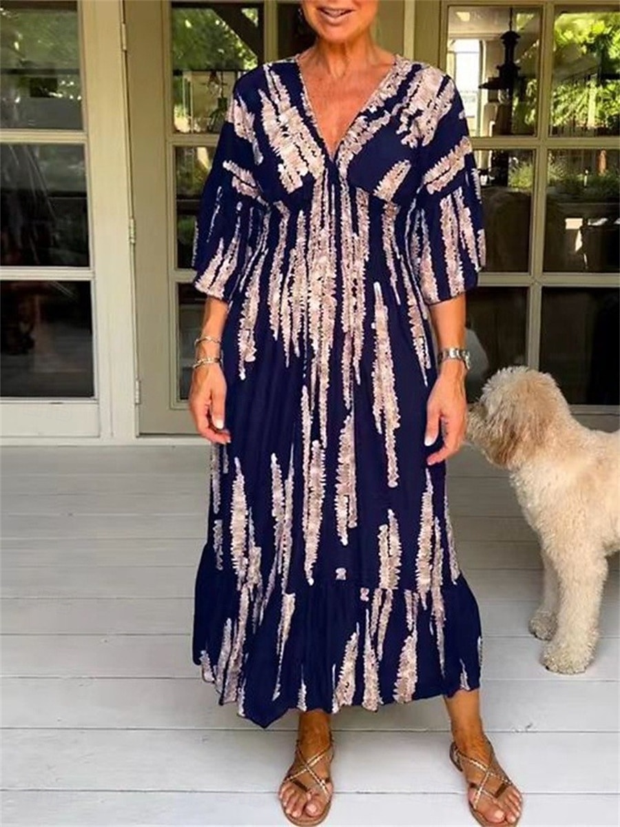 Damen Maxi Kleid Korsett Kleid Shift Kleid Casual Casual Täglicher Urlaub Regelmäßige Passform Grafik Halblangarm V-Ausschnitt Schwarz Pink Wein Dunkelblau Sommer 2025 - $29.99 –P3
