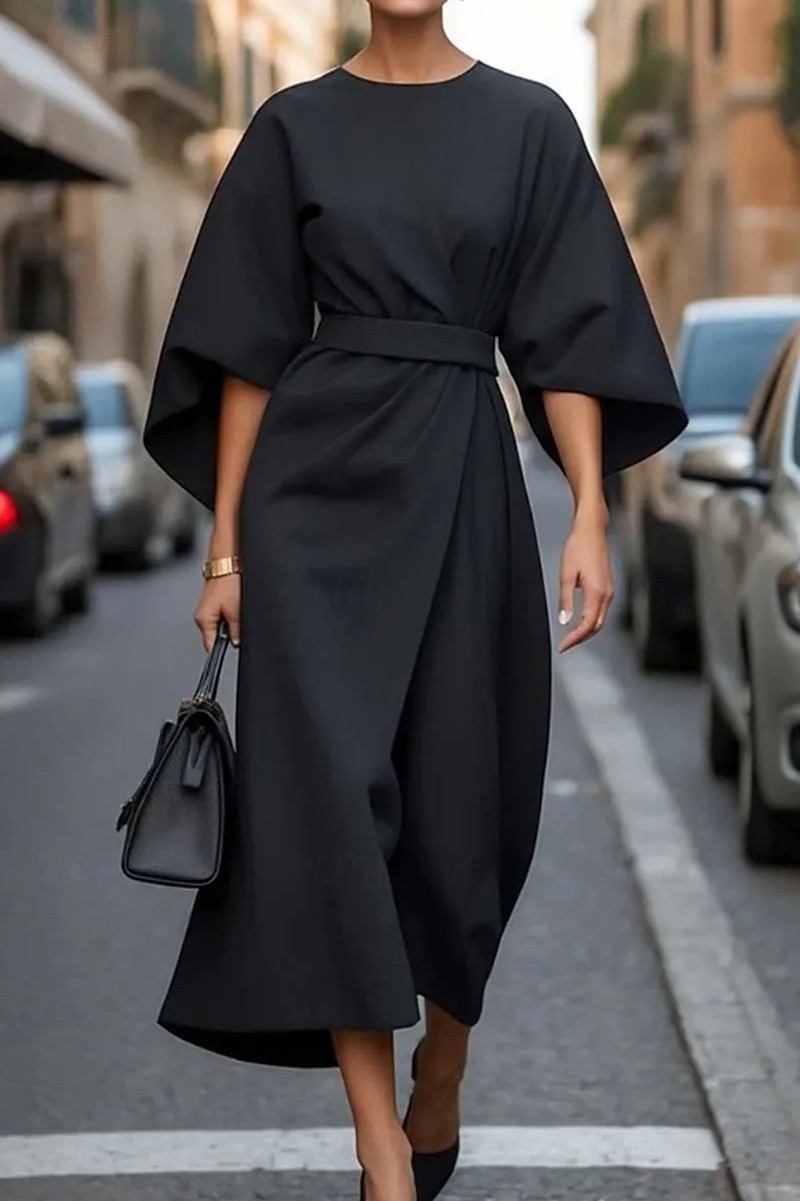 Dámské Dlouhé šaty Maxi šaty Maxi šaty Elegantní šaty Elegantní Netopýří rukávy Běžný Pevná barva 3/4 délka rukávu Tričkový Černá Fialová Fialová Hnědá Podzim 2025 - $29.99 –P1