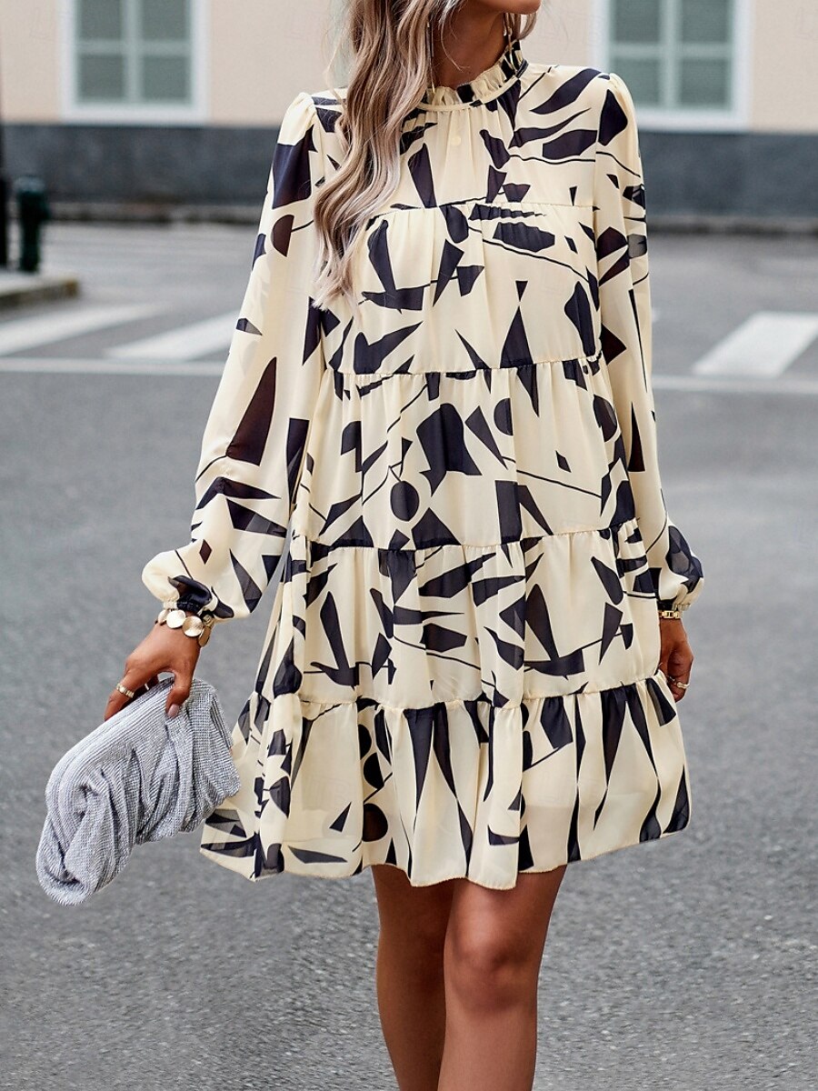 Women's Mini Dress Casual Dress A Line Dress Stylish Casual Vacation Daily Regular Fit Floral Long Sleeve Stand Collar Green Apricot Summer 2025 - $42.99 –P11