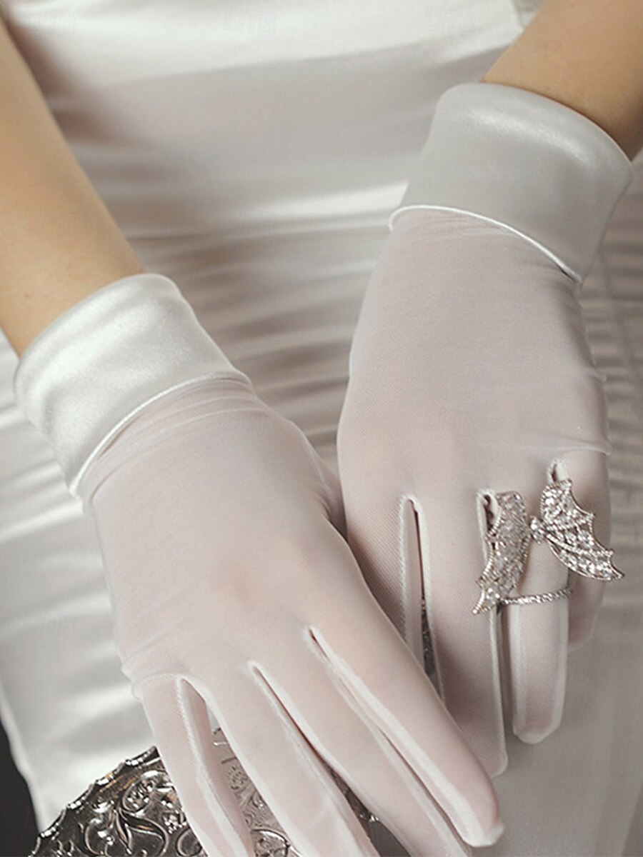 Gant en dentelle longueur poignet élégant  style classique avec couleur pure gant de mariage  fête de 2025 ? $17.99 –P6