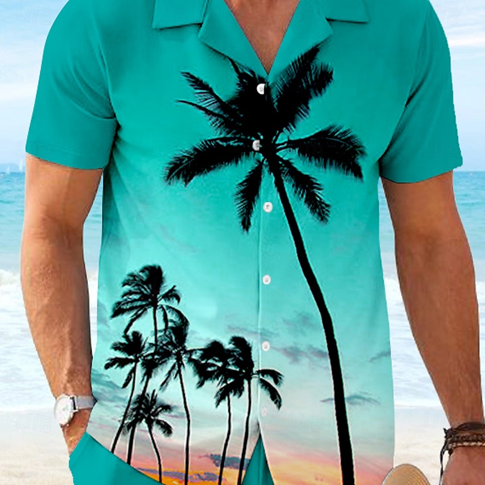 Herren Kokospalme 2St Hemden-Sets Hemd Kurzarm Kurze Hosen Kubanisches Halsband Urlaub Hawaiianisch Party Lässig Täglich 3D-Druck Sommer Rubinrot Grün 2025 - $37.99 –P3