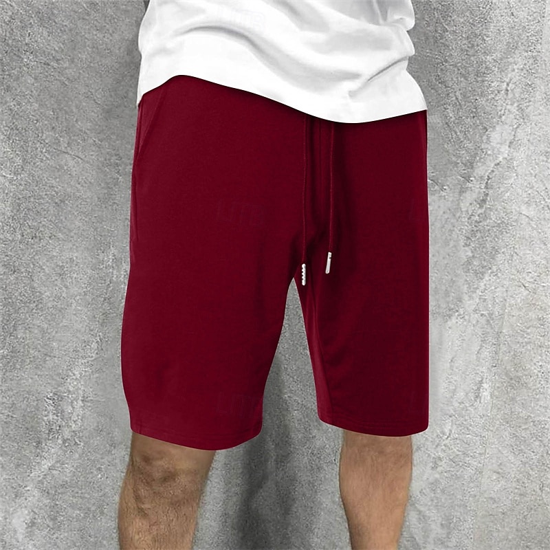 Men's Sweat Shorts Summer Shorts Casual Shorts Pocket Drawstring Elastic Waist Plain Comfort Short Party Daily Fashion Classic Style White Wine Micro-elastic 2025 - $17.99 –P14