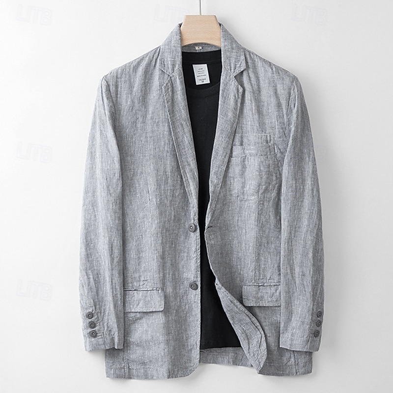 Pánské Blazer ze 100% lnu Blejzr Obchod Koktejlový večírek Svatebnívečírek Módní Na běžné nošení Jaro Podzim 100% len Pevná barva Kapsy Knoflíky Pohodlné Jednořadé Blejzr Námořnická modř Khaki Šedá 2025 - $102.99 –P2