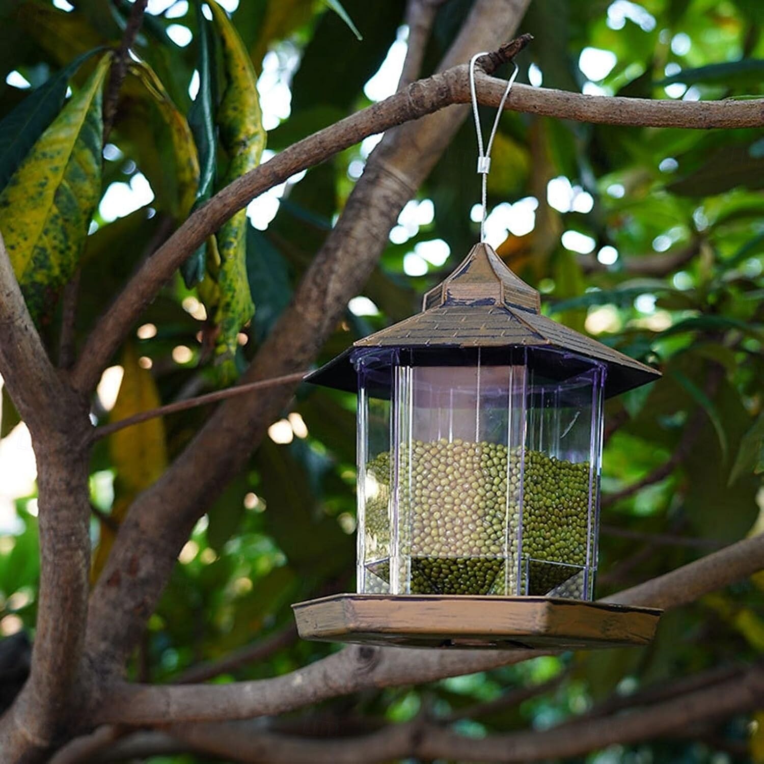 voederbak voor wilde vogels, hangend, waterdicht prieel, voederbak voor vogels met dak, grijs 2025 - $12.49 –P2