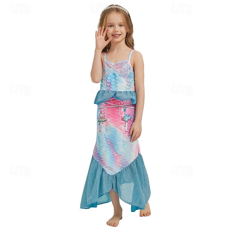 2 delar Barn Flickor Sjöjungfru Badkläder för sjöjungfrun Uppsättning Ärmlös Semester Prestanda 4 år + Sommar Flerfärgad Rodnande Rosa Rubinrött 2025 - $19.99 –P8