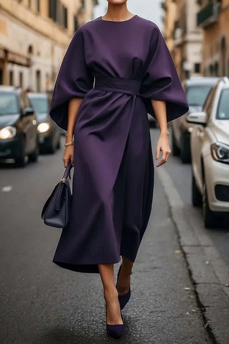 Dámské Dlouhé šaty Maxi šaty Maxi šaty Elegantní šaty Elegantní Netopýří rukávy Běžný Pevná barva 3/4 délka rukávu Tričkový Černá Fialová Fialová Hnědá Podzim 2025 - $29.99 –P3