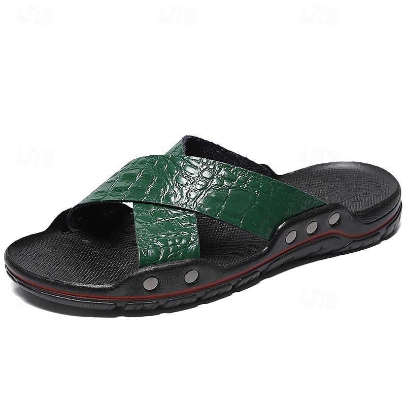 Men's Black Crosstrapped Sandals with Crocodile Pattern and Comfortable Rubber Sole – Casual Outdoor Footwear for Summer, Beach and Daily Wear 2025 - $24.99 –P1