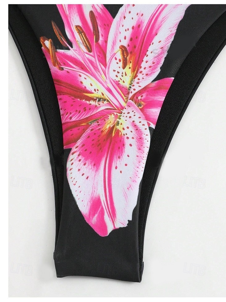 Dam Badkläder Bikini 2 st Kaxig Baddräkt Öppen rygg Smal Semester Standkläder Blommig Halterneck Ärmlös Baddräkter 2025 - $32.99 –P4