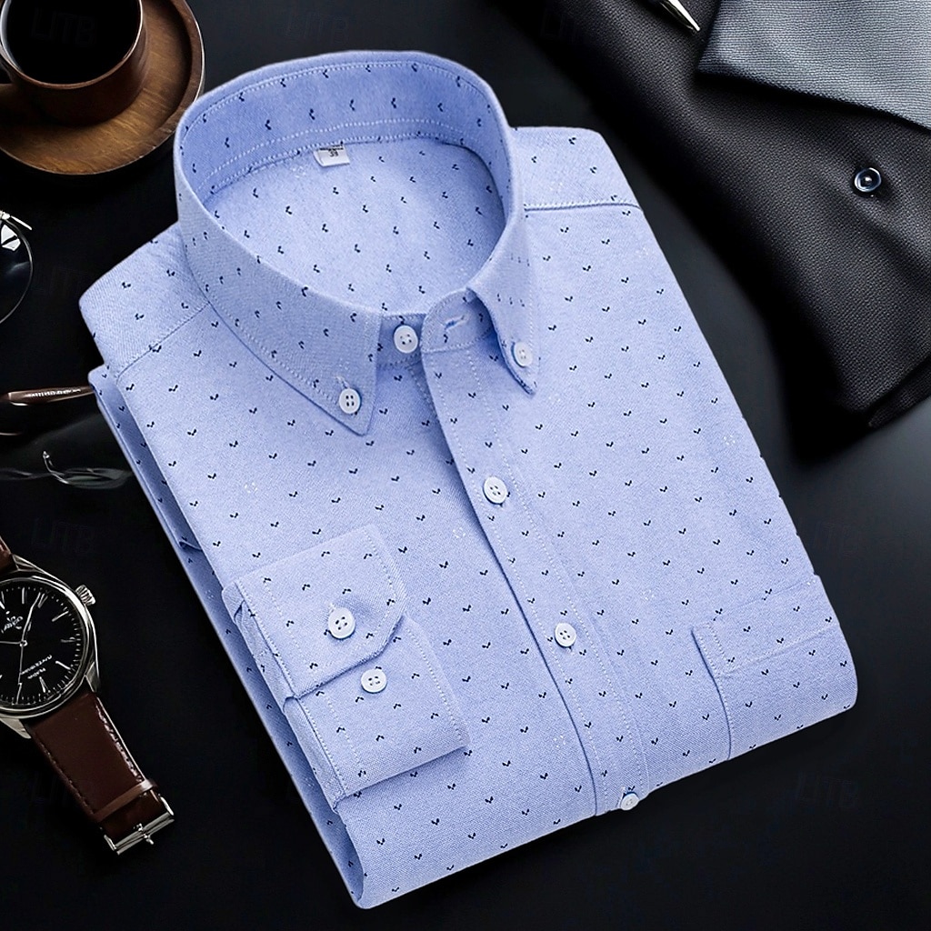 Per uomo Camicie Camicia abbottonata Camicia Oxford Camicia non stirabile Camicia a righe A quadri / A righe / Chevron Matrimonio Ufficio e carriera Blu chiaro Bianco Blu marino Blu reale Manica lunga del 2025 a $32.99 –P10