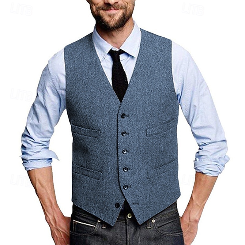 Ανδρικά Veste Γιλέκο Gilet Διακοπές Καθημερινά Γαμήλιο Πάρτι Ημερομηνία Μοντέρνα Καθημερινό Άνοιξη Φθινόπωρο Κουμπιά Τσέπη Πολυεστέρας Άνετο Σκέτο Μονόπετο Ενός Κουμπιού Λαιμόκοψη V Κανονικό 2025 - $37.99 –P11