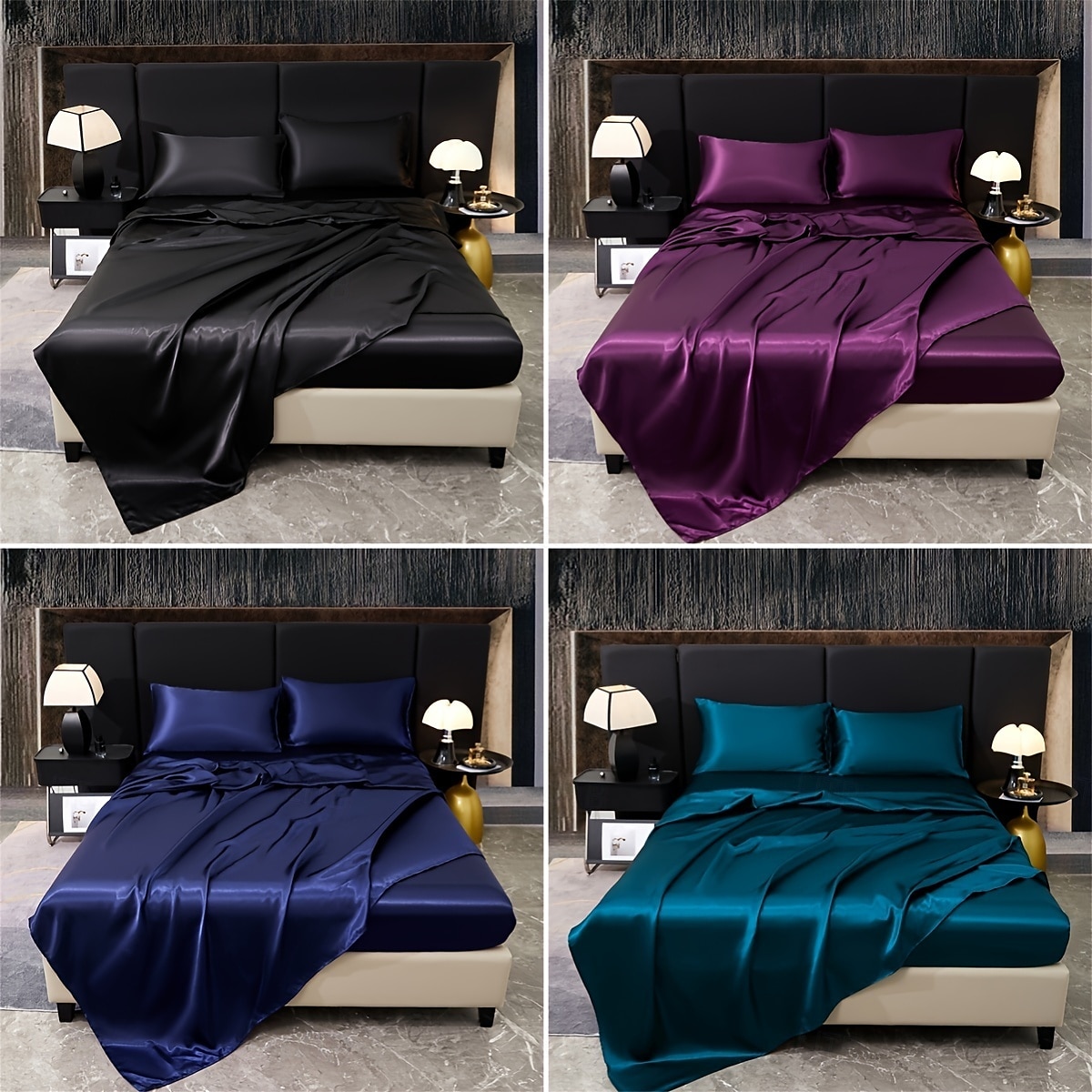 Luxury 4pcs 80g Light Luxury Color Diced Four-piece Set, 1 Suitable Bed Sheet, 1 Bed Sheet, 2 Pillowcases Suitable for Home Bedroom, Guest Room And Hotel, Good Quality And Comfortable 2025 - $75.99 –P3