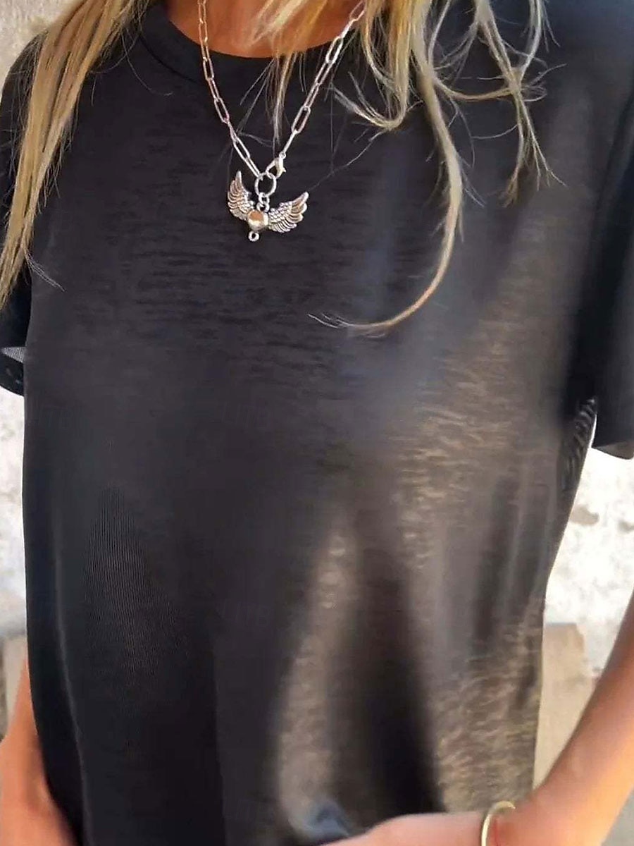 Mulheres Camiseta Tecido Moda Moderno Casual Manga Curta Gola Redonda Tops regulares Diário Final de semana Paetês Prata Preto Dourado Arco-íris Verão Primavera de 2025 por $26.99 –P6