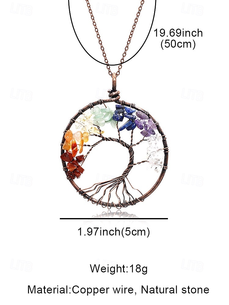 Handmade Tree of Life Pendant Necklace – Alloy Chain with Natural Gemstone Beads, Bohemian Energy Healing Jewelry for Women, Spiritual Gift for Yoga & Meditation 2025 - $11.99 –P5