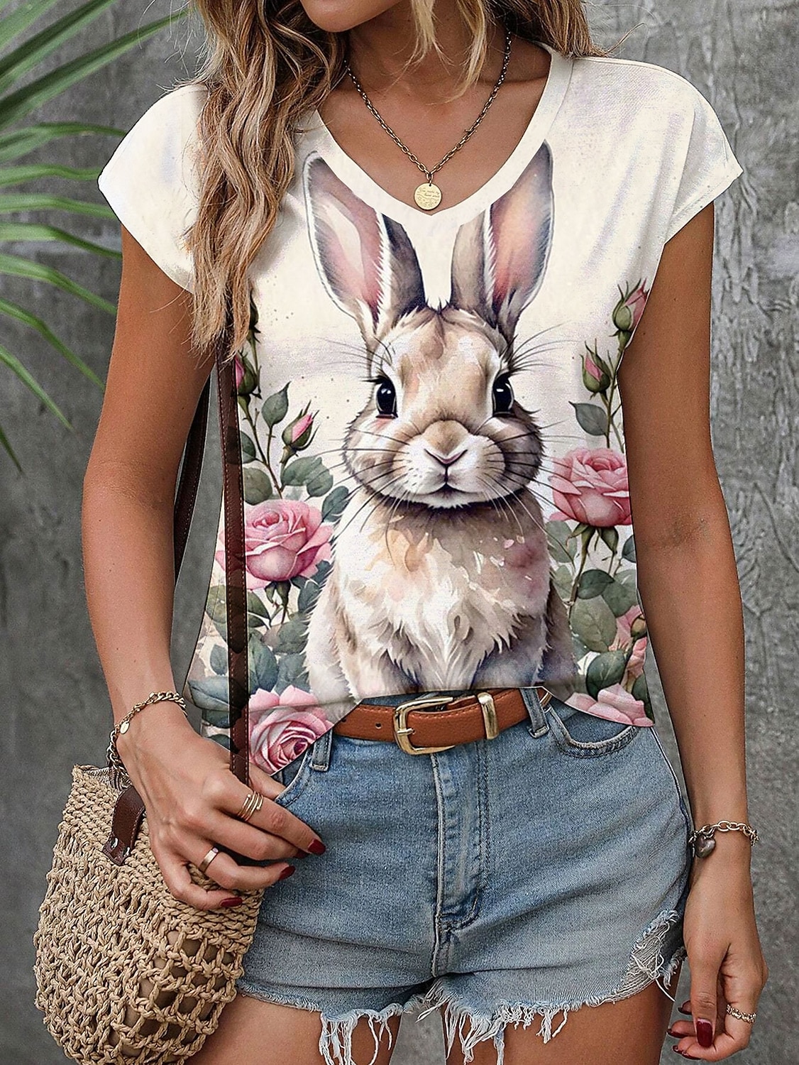 Pasen Dames Camisole Tanktop Grafische Dier Stylish Casual Mouwloos V-hals Regular Tops Dagelijkse Print Beige Zomer 2025 - $17.99 –P1