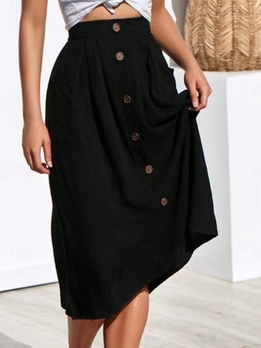 Pentru femei Fustă Linie A Modă Casual Midi Talie Înaltă Fuste Simplu Micro-elastic Stradă Zilnic Negru Galben Roz Îmbujorat Bleumarin Vară Poliester 2025 - $23.99 –P10