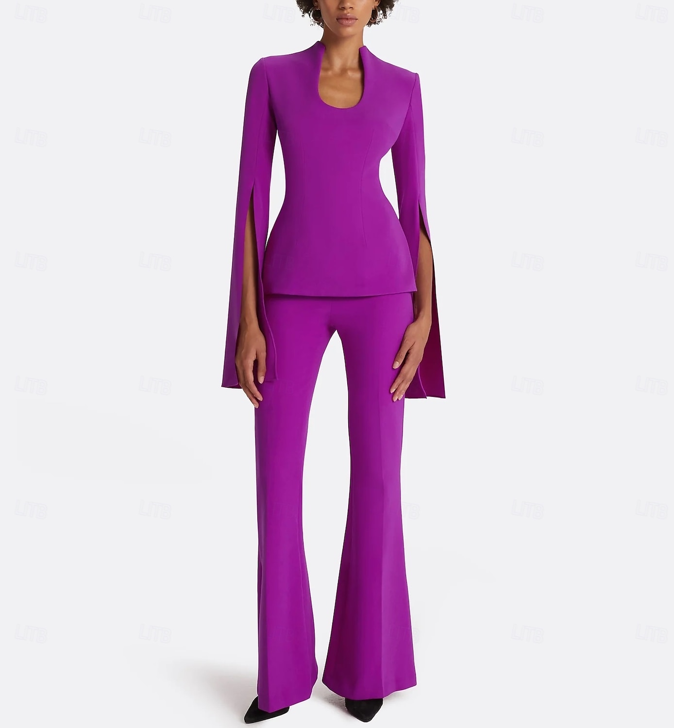 Completo in due pezzi tuta  completo pantaloni madre della sposa elegante scollo a gioiello lunghezza pavimento in tessuto elasticizzato maniche corte con colore solido del 2025 a $178.99 –P3