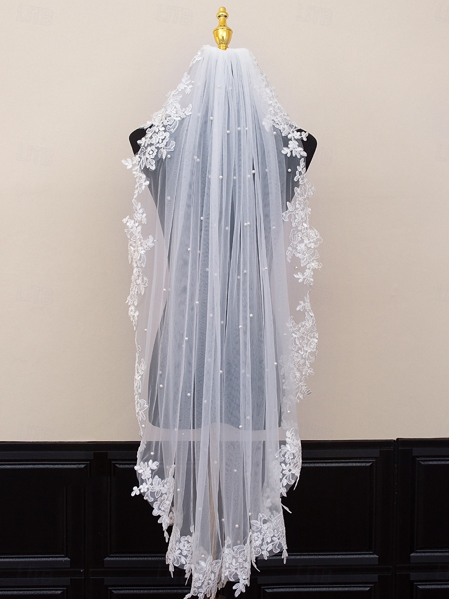Uma Camada Contemprâneo / à moda Véus de Noiva Véu Catedral com Flor de Cetim Tule de 2025 por $43.99 –P2