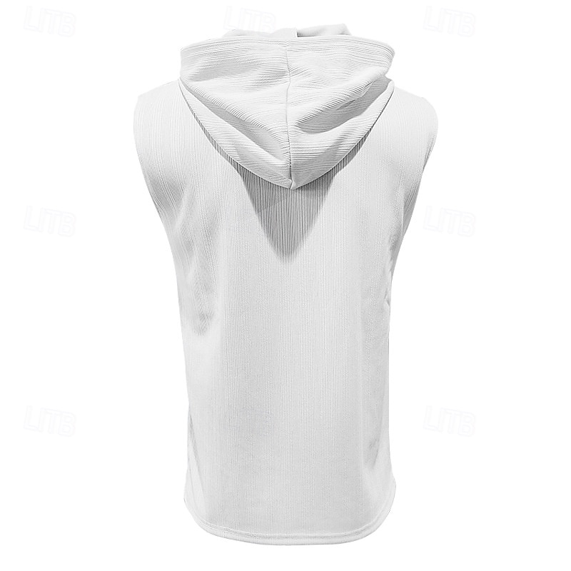 Homens Malha Íntima Moletom sem mangas camisa sem manga Sem Manga Com Capuz Verão Pit Strip Moda Designer Músculo Cordões Bolsos Ao ar livre Ginásio Preto Branco cáqui Top Tee para Homens de 2025 por $17.99 –P9