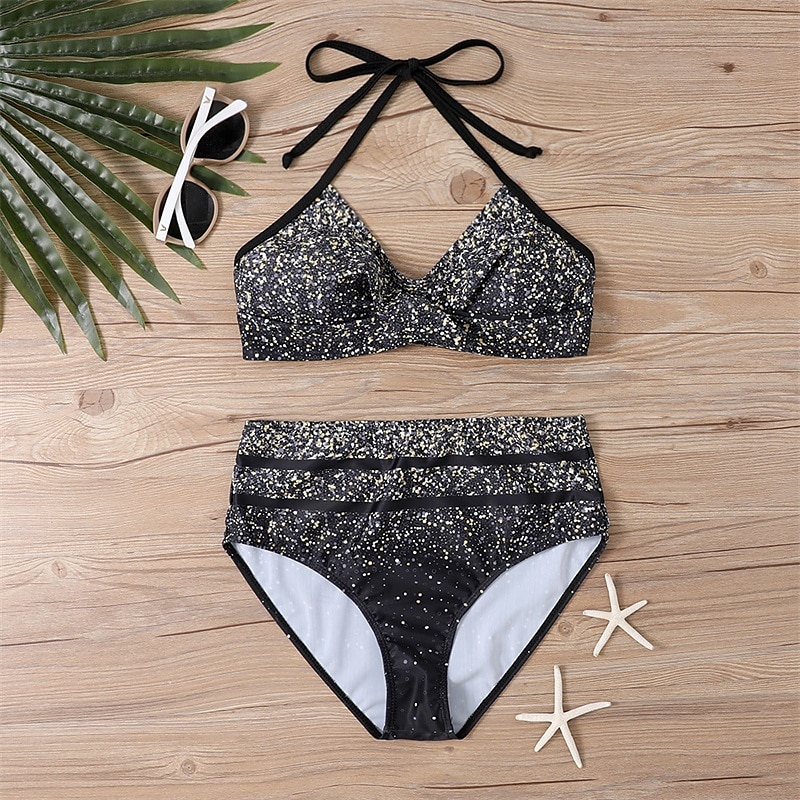 Dam Tankini Tvådelad baddräkt Volang Badkläder Badkläder Blå Guld Andningsfunktion Snabb tork Lättvikt Ärmlös - Simmning Surfing Strand Sommar Vår 2025 - $21.99 –P4