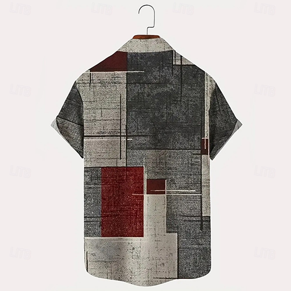 Pánské Geometrický Barevné bloky Slátanina Košile Košile na knoflíky Krátký rukáv Móda pro volný čas Streetwear Dovolená Léto Přehnutý 3D tisk košile s límečkem Jedna přední kapsa Šedá 2026 - $25.99 –P2