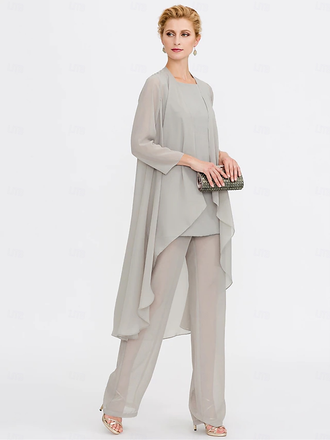 Kombinezon  Spodnium 3 Częściowe Teściowej Ślubne Gościń Elegancka Plus Size Zawiera Bateau Długość do Podłogi Chiffon Bez Rękawów Kurtka z Jednolitym Kolorem 2025 - $125.99 –P6