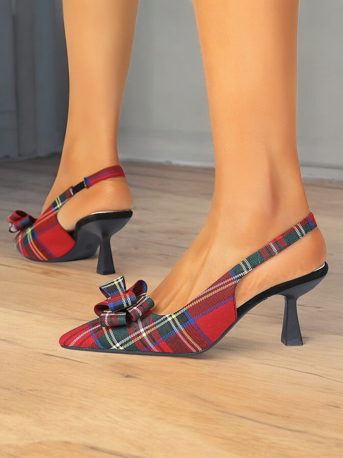Women's Tartan Plaid Slingback Heels – Pointed Toe Kitten Heels with Bow Detail, Elegant Pumps for Parties & Office Wear 2026 - $34.99 –P3