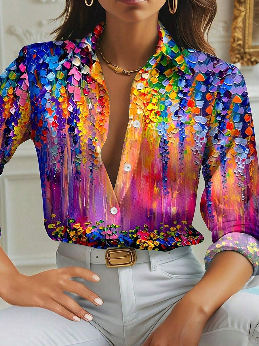 Femmes Chemise Fleuri Occasionnel manche longue Col de chemise Hauts Réguliers Travail Quotidien Boutons Imprimé Rose Claire Rouge Bleu Vert Printemps Automne Hiver de 2025 ? $31.99 –P1