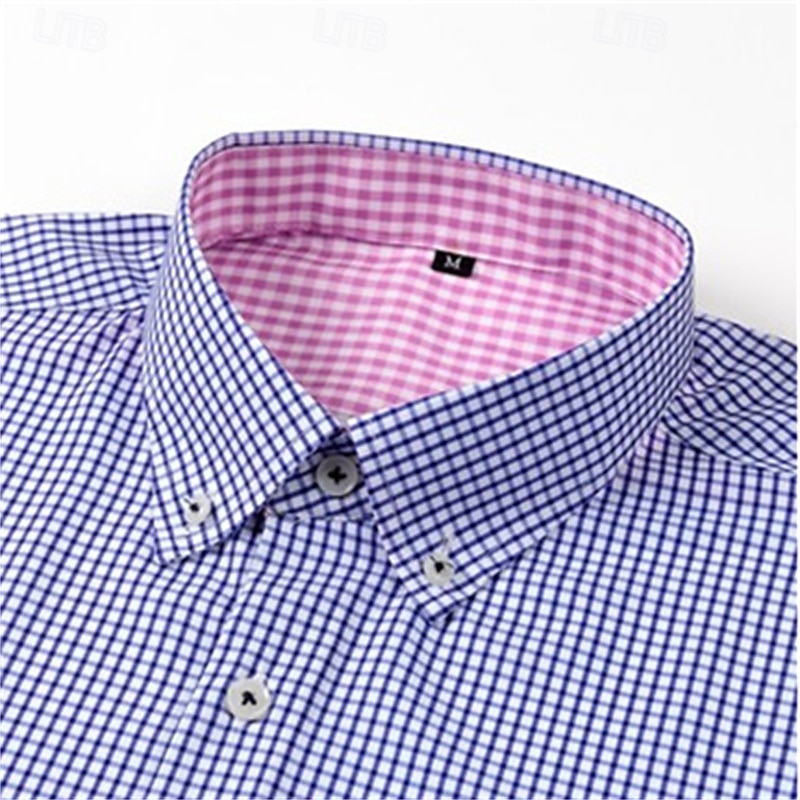 Herre Dresskjorter Skjorte med knapp ned Rynkebestandig Sjekk skjorte Ruter Bryllup Arbeid Svart Rosa Navyblå Blå Langermet Krage Sommer Vår Klær 2025 - $26.99 –P7