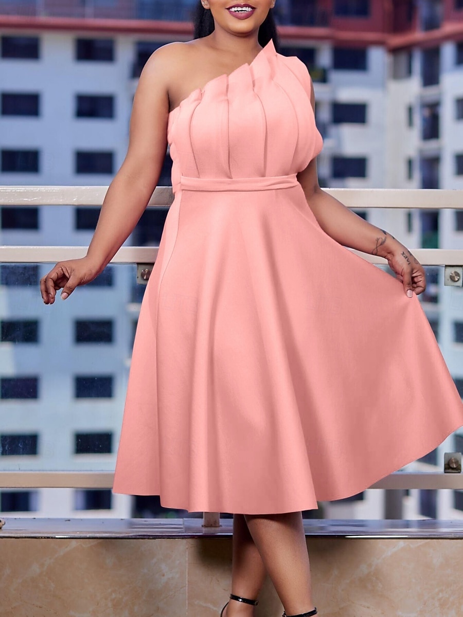 Kentucky Derby Damen Midi Kleid A-Linie Kleid Fit And Flare Kleid Elegant Formal Party Hochzeitsgast Verlobung Reguläre Passform Grafisch Ärmellos Eine Schulter Weiß Pink Rot Fuchsia 2025 - $44.99 –P6