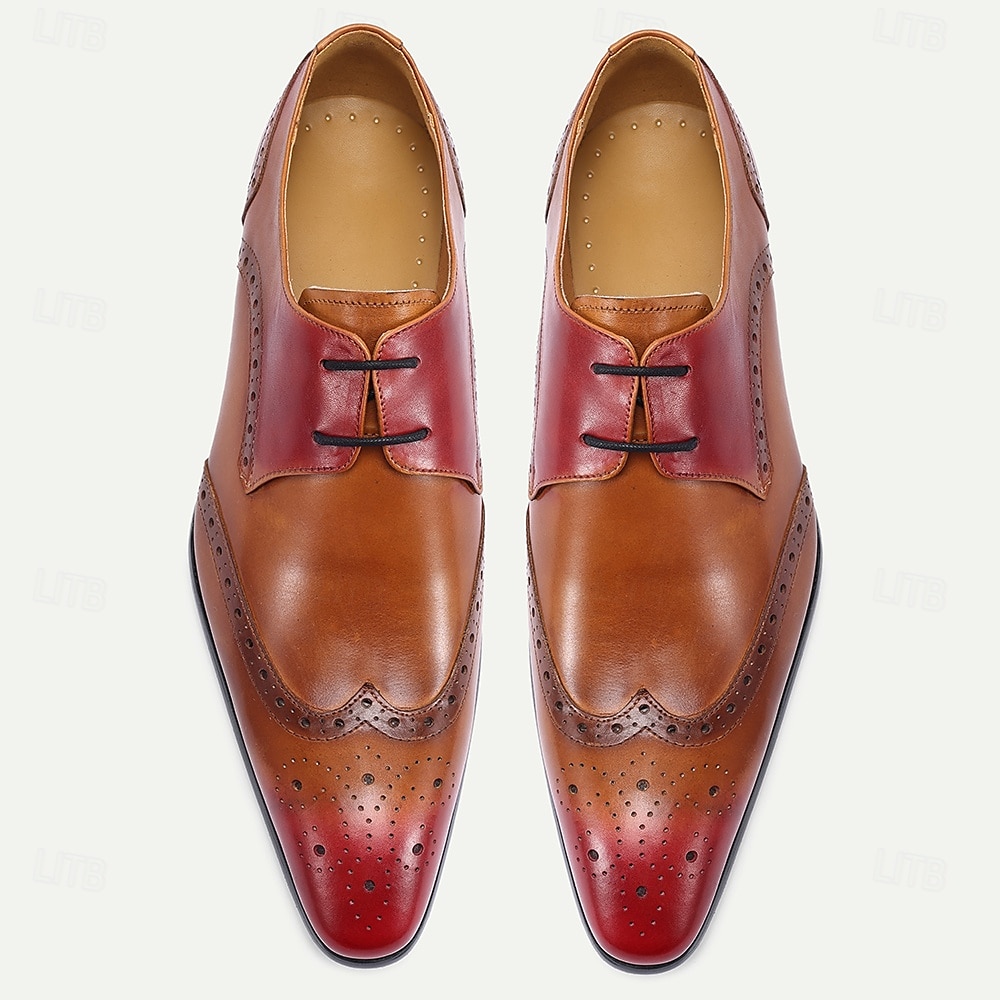 scarpe brogue da uomo in pelle di prima qualità - design sfumato rosso-marrone, calzature eleganti e alla moda per uomo, ideali per eventi formali, matrimoni e occasioni di lavoro del 2025 a $94.99 –P4