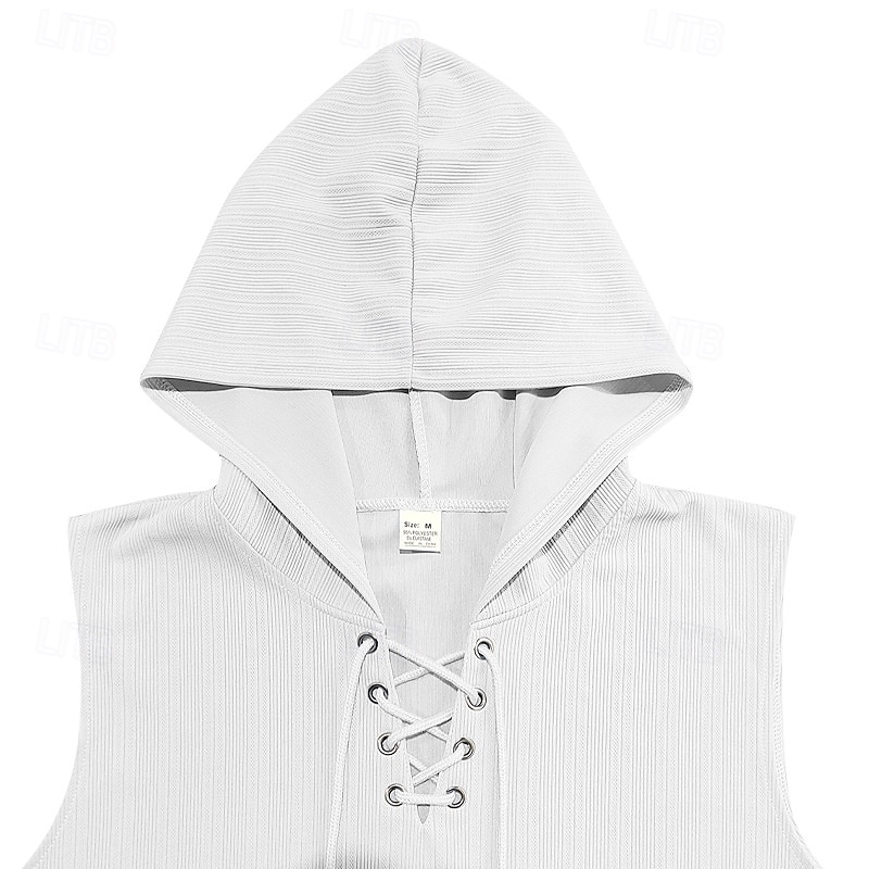 Homens Malha Íntima Moletom sem mangas camisa sem manga Sem Manga Com Capuz Verão Pit Strip Moda Designer Músculo Cordões Bolsos Ao ar livre Ginásio Preto Branco cáqui Top Tee para Homens de 2025 por $17.99 –P10