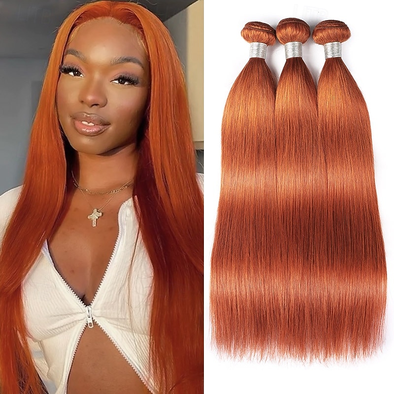 Brazilian Hair Human Hair Ginger Straight Hair 3 Bundle Human Hair Orange Color 12-28 Inches 2026 - $199.99 –P2