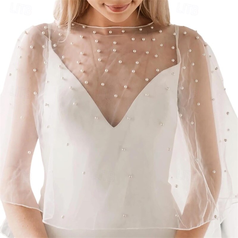 kvinners myk tyll brude skjerf kveldssjal bryllup wraps perle 2025 - $28.99 –P1