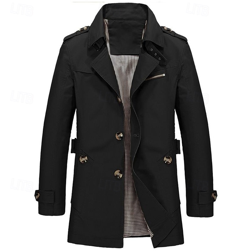 Herren übergangsjacke Trenchcoat Ausgehen Ganzjahres Windjacke Oberbekleidung Bekleidung Einfarbig Button-Down Umlegekragen Einreihig 2025 - $47.99 –P4
