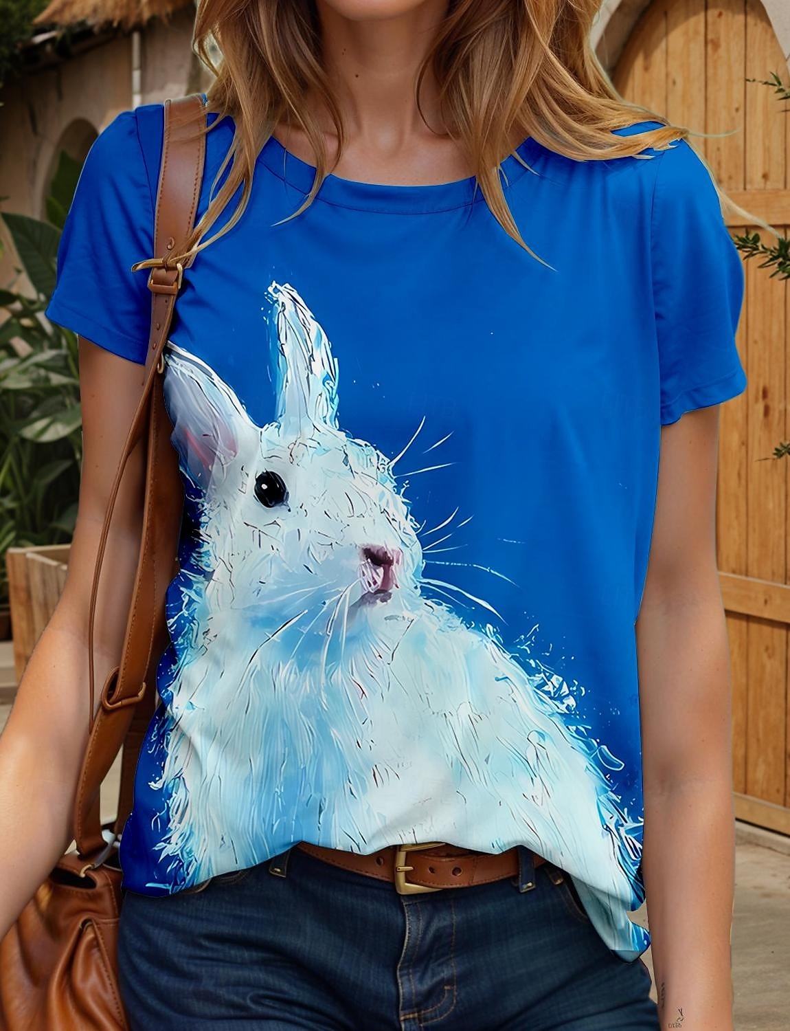 Paște Pentru femei Tricou Grafic Animal Stilat Casual Manșon scurt Rotund Topuri obișnuite Zilnic Sfârșit de săptămână Imprimeu Albastru piscină Vară Primăvară 2025 - $19.99 –P1
