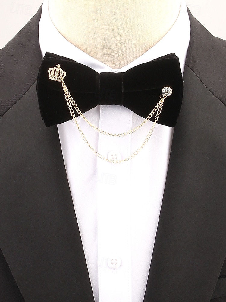 papillon da uomo in velluto con corona e dettaglio a catena – accessorio elegante per occasioni formali, matrimoni e smoking del 2025 a $11.99 –P2
