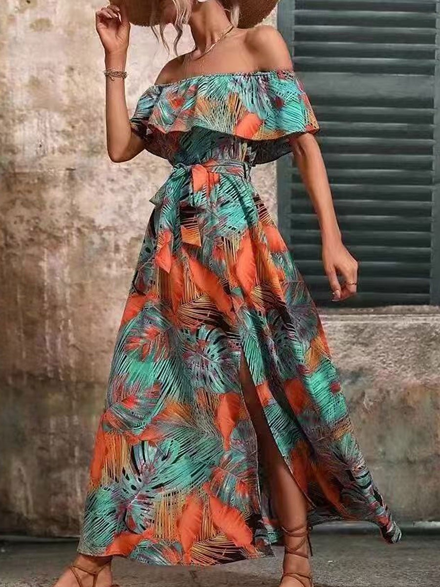 Damen Midi Kleid Korsett Kleid Rüschens Kleid Off-the-Shoulder Kleid Urlaub Strand Urlaub Täglicher Regular Fit Grafik Kurzarm Off-Shoulder Gelb Hellgrün Himmelblau Orange Sommer 2025 - $34.99 –P1