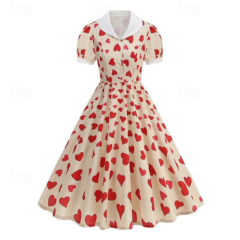 1950s Vintage Inspired Knee Length Dress A-Line Dress Tea Dress Heart A-Line  Fancy Dress Women's Christmas Carnival New Year Homecoming Daily Wear  Bachelorette Party Adults' Dress Summer 2026 - $30.99