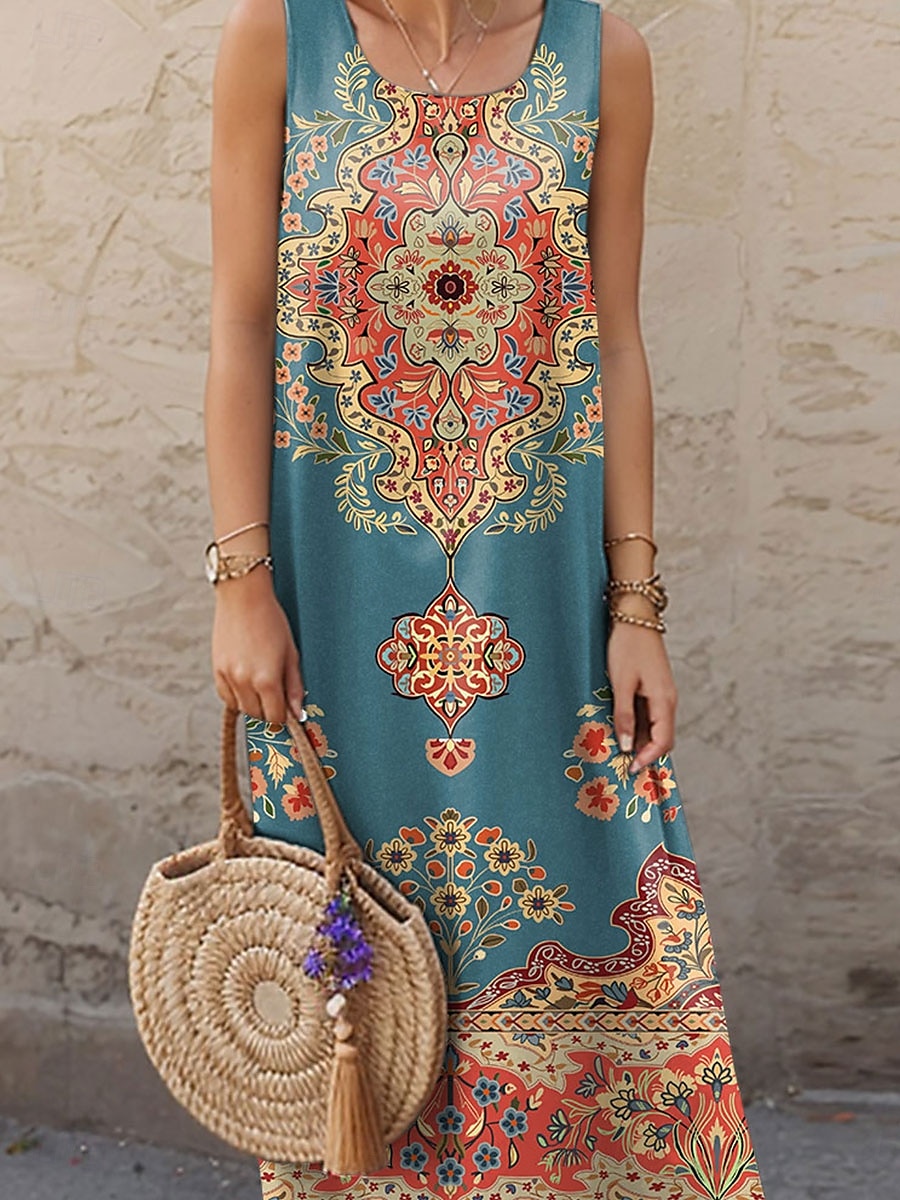 Damskie Sukienka maxi Codzienne sukienki Mini sukienka Sukienka letnia Letnie sukienki Codzienny Urlop Codzienny Święto Regularny Boho Paisley Damask Bez rękawów Półgolf Pomarańczowy Lato 2025 - $36.99 –P3