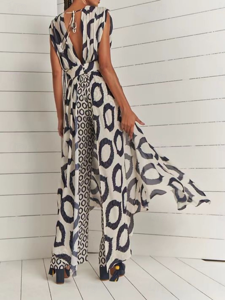 Pentru femei Set de rochii Rochie casual Set fuste Casual Geometric Zdrobit Buzunar Rochie Maxi Fără manșon Guler de stand În aer liber Zilnic Negru Vară Primăvară Fit regulat 2025 - $36.99 –P3