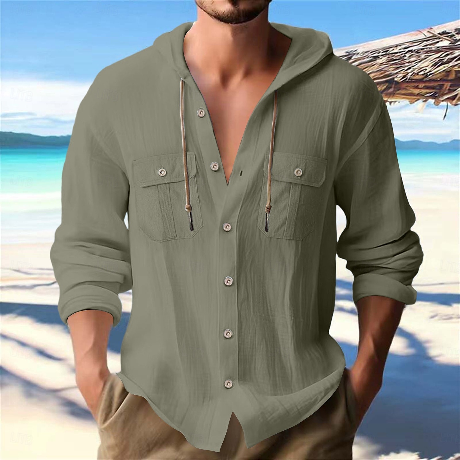 Per uomo Camicia camicia di lino Camicia estiva Camicia da spiaggia Liscio Da mare Informale Nero Bianco Blu marino Blu Manica lunga A fascia Primavera estate Abbigliamento del 2025 a $27.99 –P7
