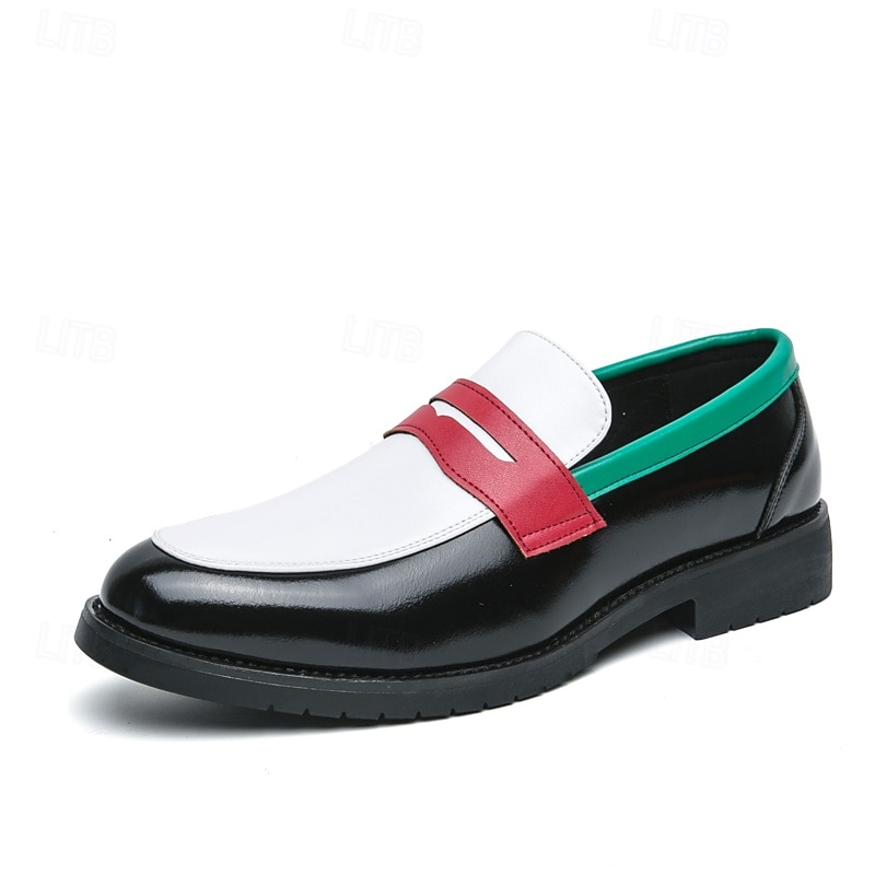 miesten ensiluokkaiset keinonahkaiset slip-on kengät, joissa on rohkea värilohkosuunnittelu - mukavat, tyylikkäät jalkineet arkeen ja juhlaan 2025 - $46.99 –P1