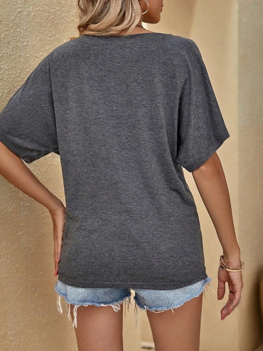 T- shirt pour femmes Couleur Unie Basique Décontractée Manches 3/4 Col Ronde Hauts Quotidiens Noir Rouge Abricot Gris Été Printemps de 2025 ? $17.99 –P7