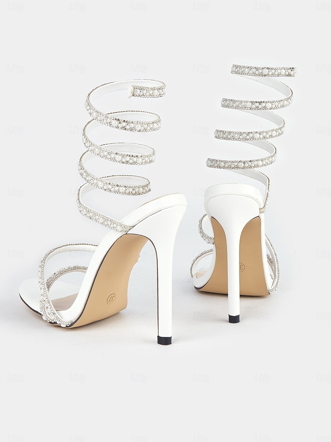 Women's White Strappy Rhinestone Wrap-Around Stiletto Sandals – Luxury High Heels for Wedding & Parties 2025 - $46.99 –P4