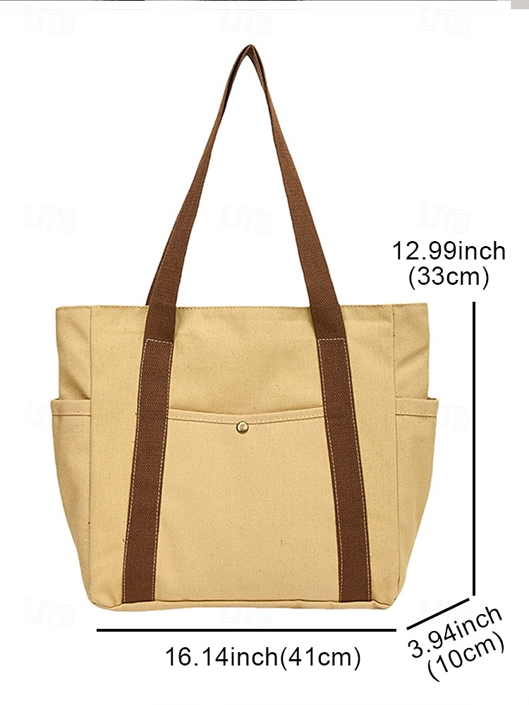 Women's Colorblock Canvas Tote Bag - Large capacity, multiple pockets, casual style, unisex, durable - Great for shopping, travel and daily use Black White Khaki 2025 - $14.99 –P5