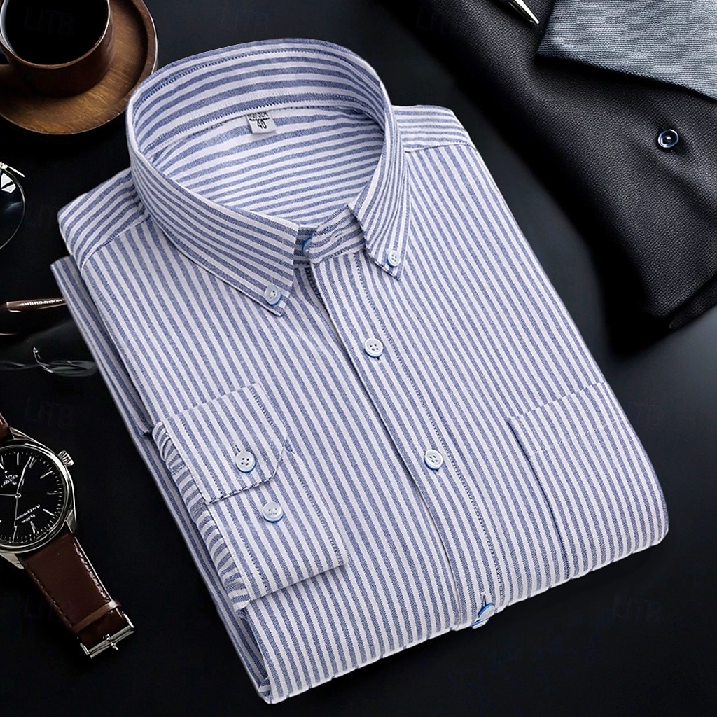 Per uomo Camicie Camicia abbottonata Camicia Oxford Camicia non stirabile Camicia a righe A quadri / A righe / Chevron Matrimonio Ufficio e carriera Blu chiaro Bianco Blu marino Blu reale Manica lunga del 2025 a $32.99 –P13
