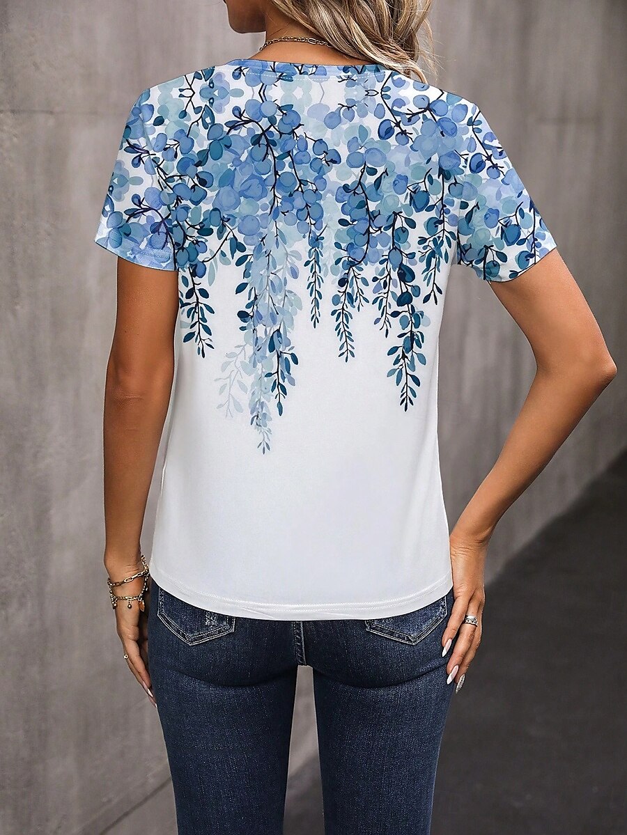 Pentru femei Tricou Floral Casual Manșon scurt Rotund Topuri obișnuite Zilnic Imprimeu Albastru piscină Vară 2025 - $19.99 –P3