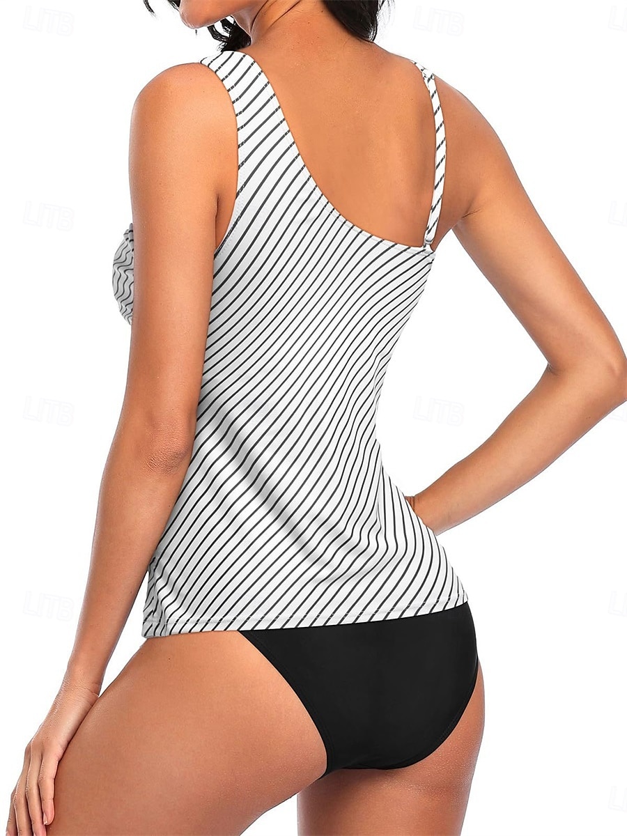 Damen Badeanzug 2 Stück Cheeky-Bikinihose Bademode Rückenfrei Bauchkontrolle Schlank Urlaub Strandbekleidung Graphic Asymmetrischer Hals Ärmellos Badeanzüge 2025 - $26.99 –P7